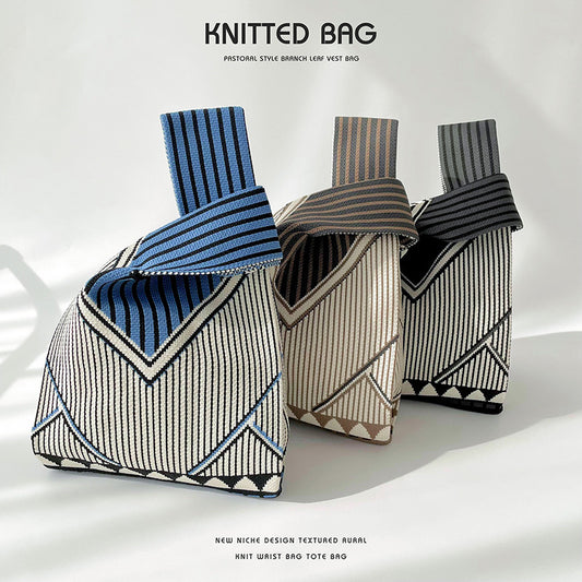 Korean Niche Design Simple Striped Knitted Shoulder Bags