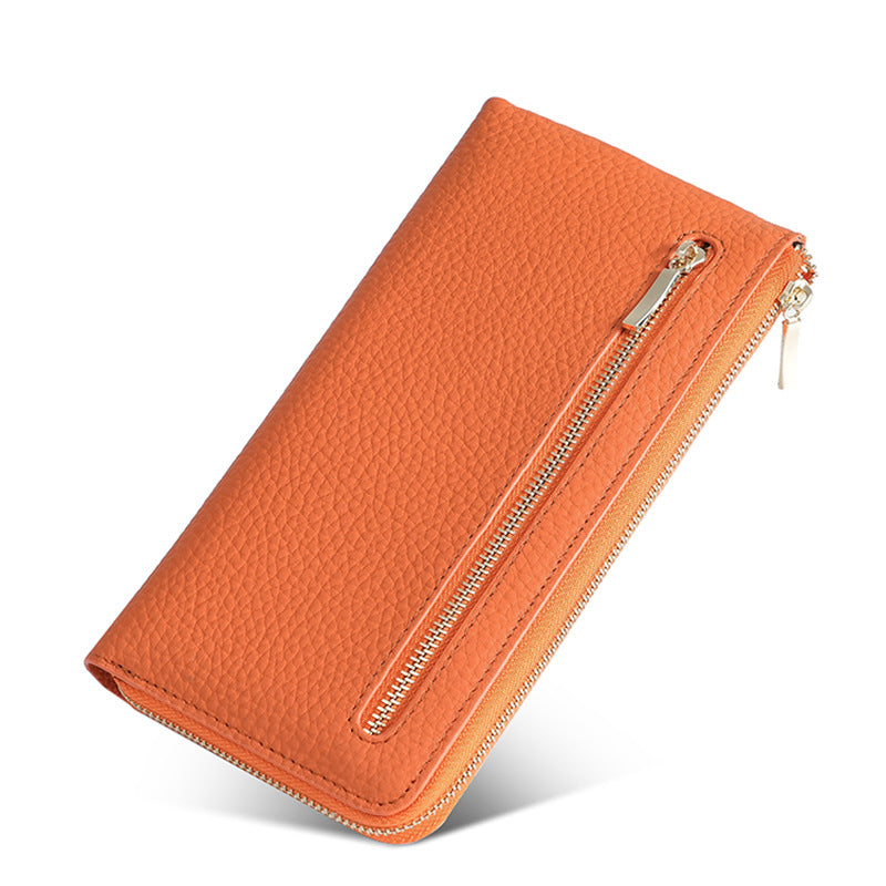 Women's Leather Long Swiping Cowhide Multiple Slots Ladies Wallet