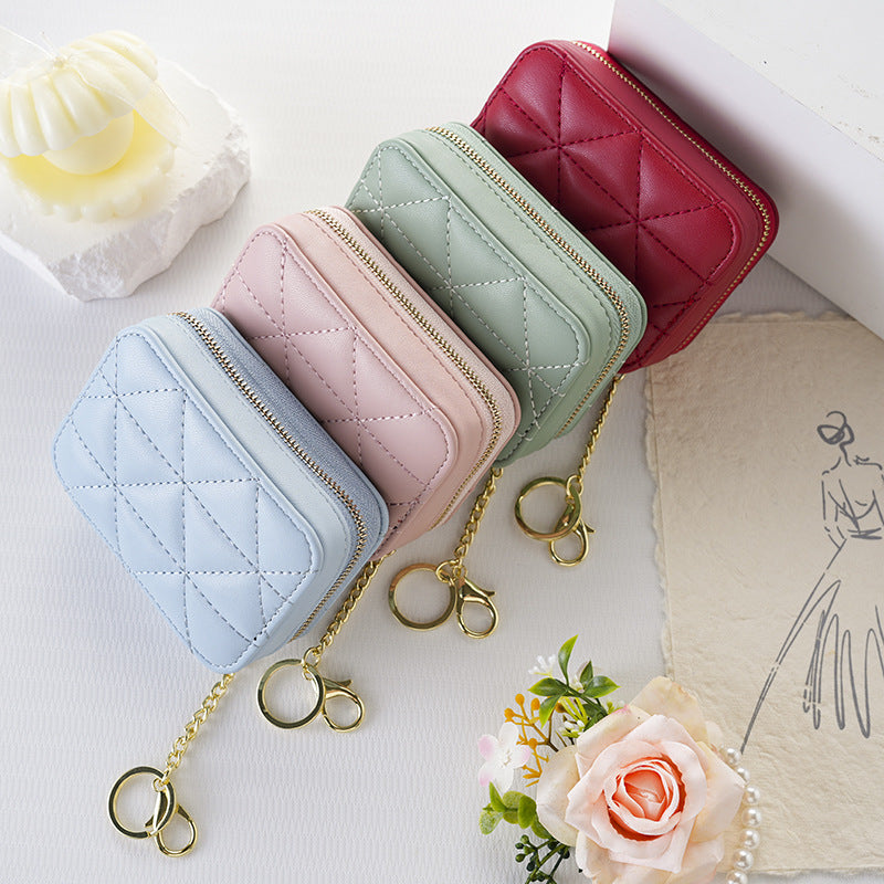 Mini Triangle Embroidery Thread With Mirror Simple Fashionable Solid Color Makeup Bag