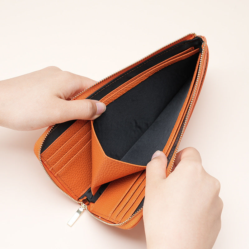 Women's Leather Long Swiping Cowhide Multiple Slots Ladies Wallet