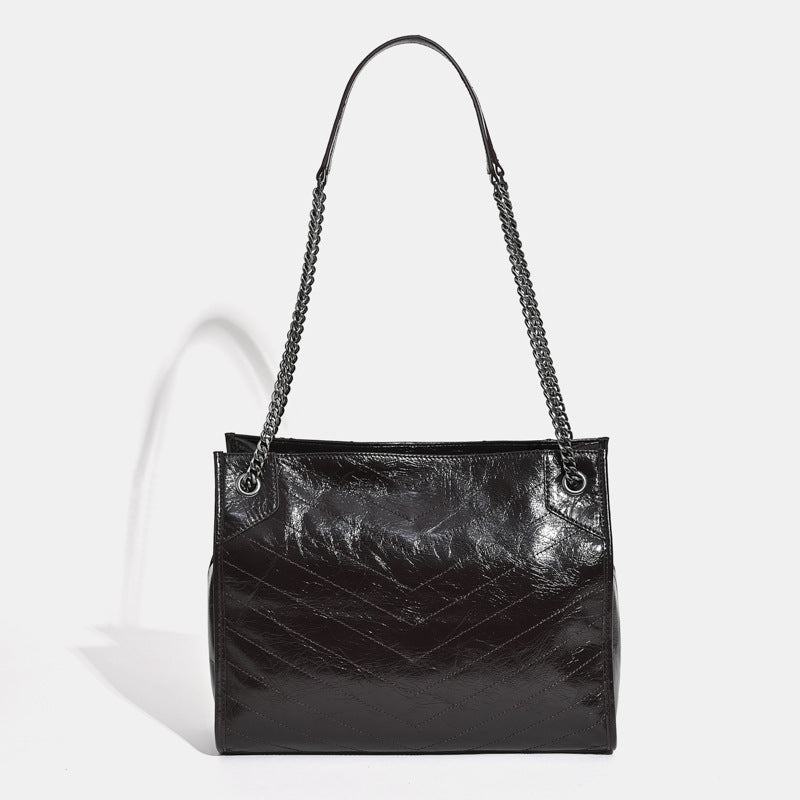 Women's First Layer Cowhide Diamond Pattern Chain Women's Shoulder Bag