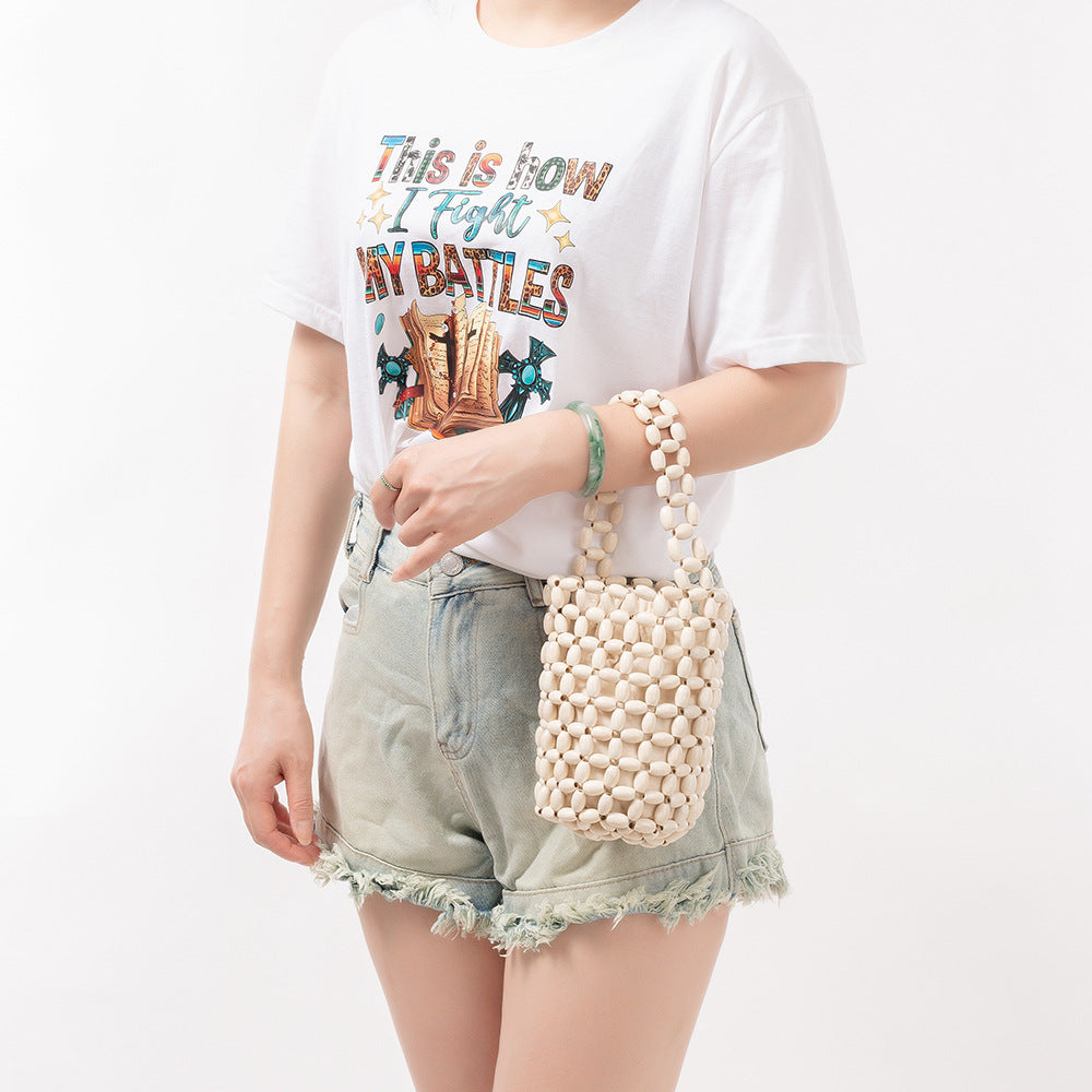 Hand-woven Design High Sense Wooden Bead Women's Shoulder Bag