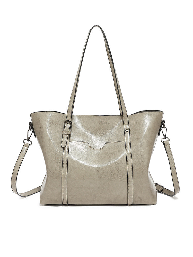 Women's Fashion Trendy Oil Leather Portable Big Women's Shoulder Bag