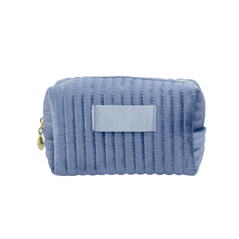 Popular Quilted Vertical Pattern Veet Cloth Toiletry Makeup Bag