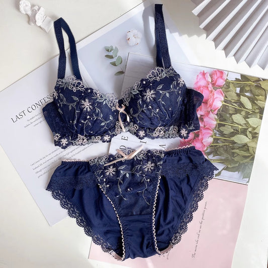 Sexy Lace Embroidery Small Breast Thin Girly Soft Steel Bras