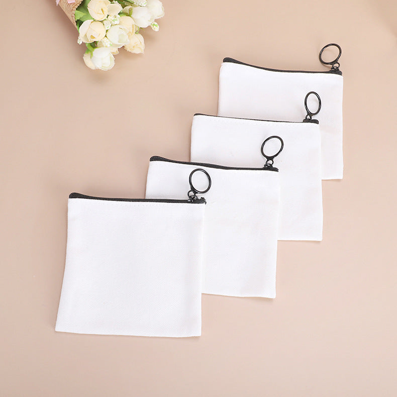 Mini Canvas Zipper Buggy Earphone White Coin Purses