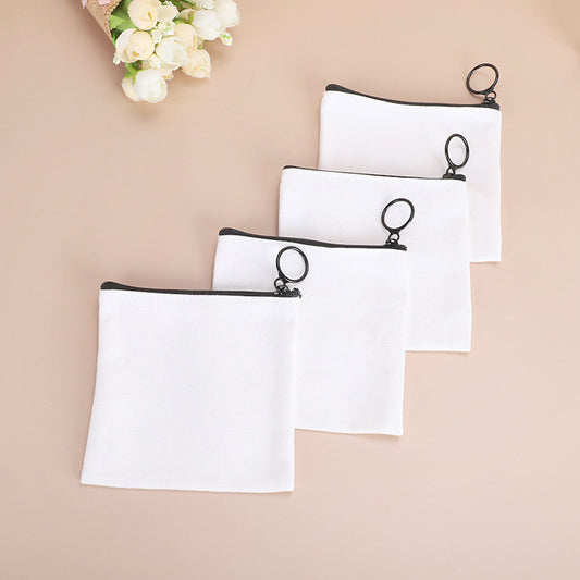 Mini Canvas Zipper Buggy Earphone White Coin Purses