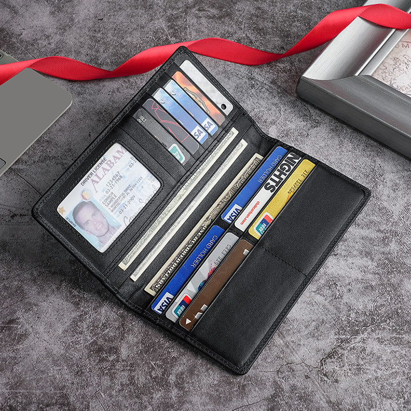 Men's Cowhide Vintage Oil Wax Genuine Leather Long Men's Wallet
