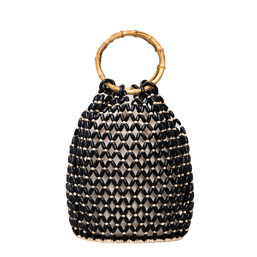 Women's Large Capacity With Wooden Beads Decoration Seaside Bucket Bags