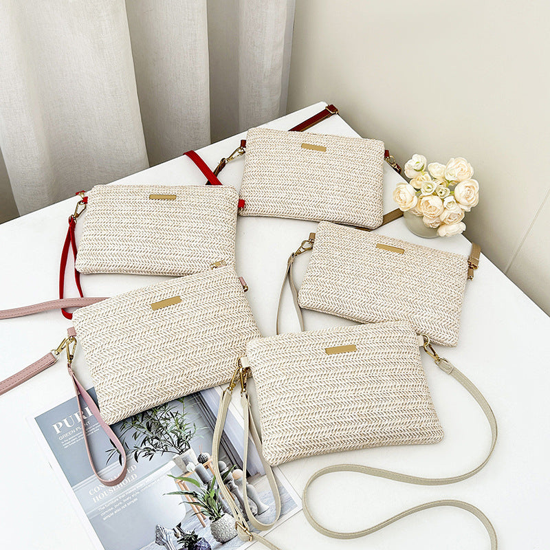 Women's Solid Color Straw Fashion Beach Women's Messenger Bag