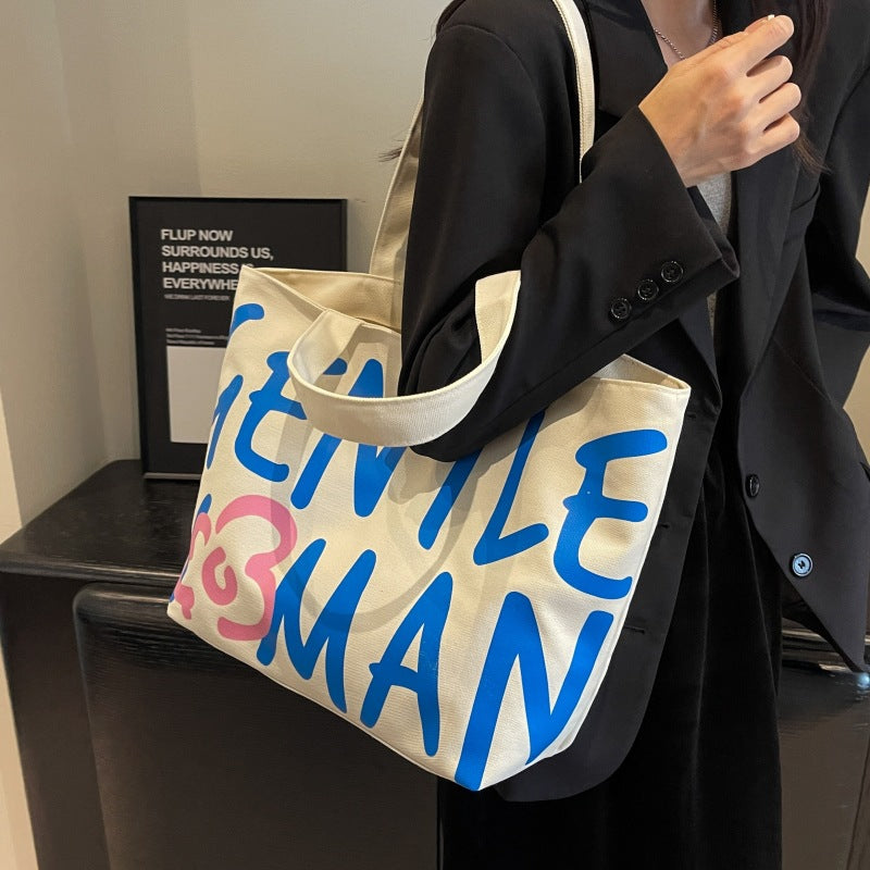 Women's Alphabet Canvas Large Capacity Art Class Women's Shoulder Bag
