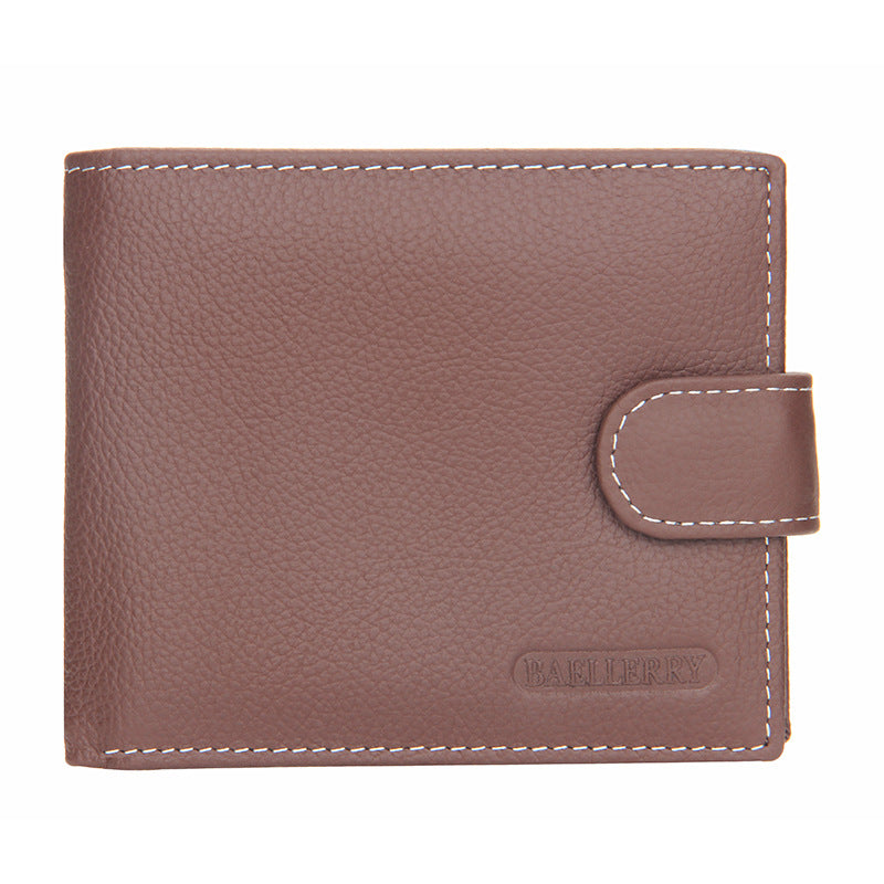 Men's Short Cowhide Vintage Zipper Fashion Buckle