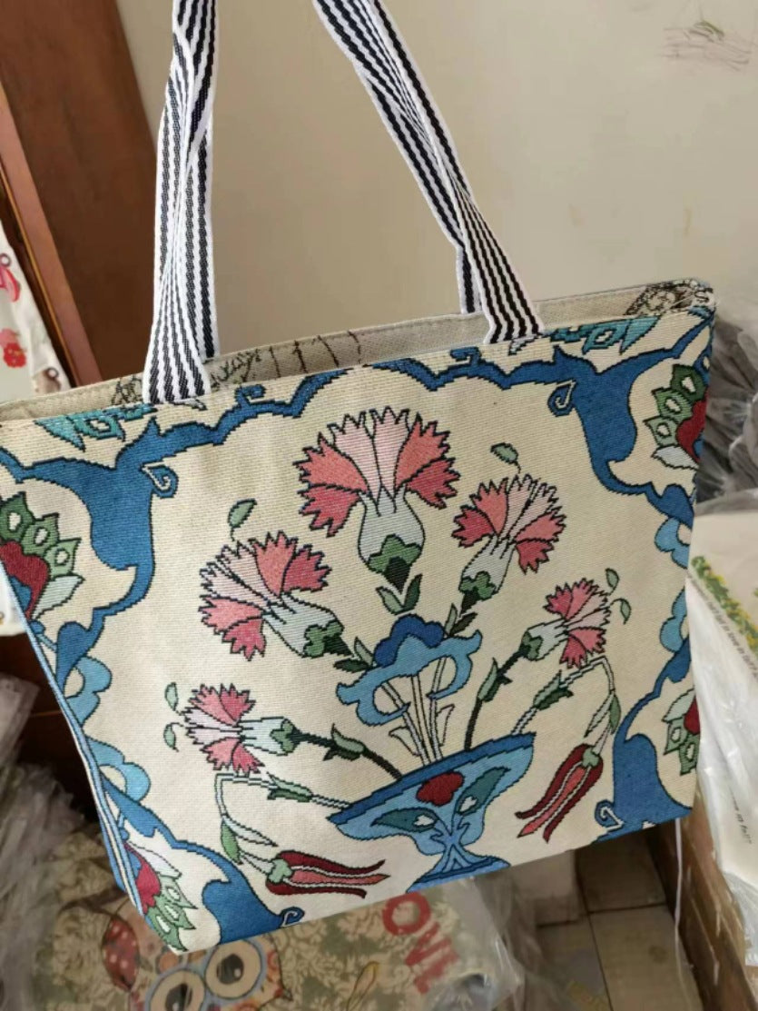 Women's Ethnic Style Canvas Large Jacquard Embroidered Elephant Versatile Shoulder Bags