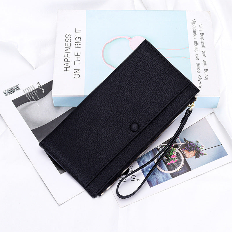 Women's Leather Hand-held Zipper Mobile Large Capacity Bags