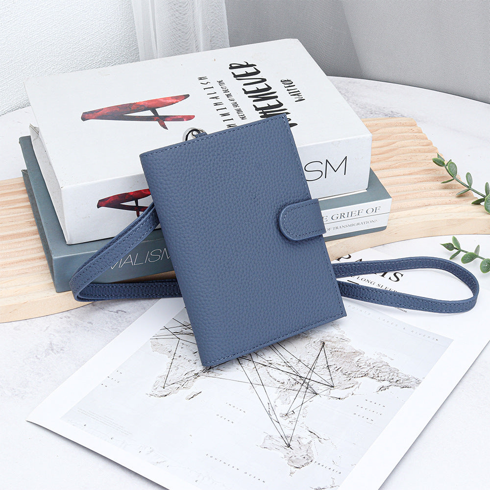 Women's Top Layer Cowhide Multifunctional Halter Passport Cover Document Genuine Ladies Wallet