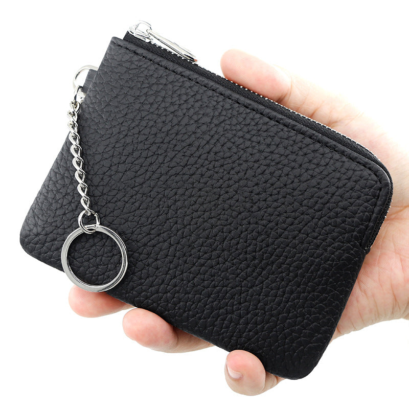 Litchi Pattern Zipper Dark Cell Multifunctional Card Holder