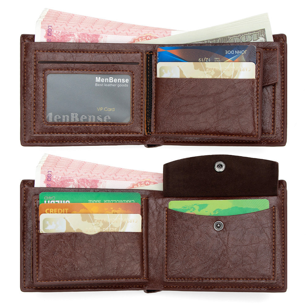 Men's Short Simple Business Leather Patchwork Zipper Men's Wallet
