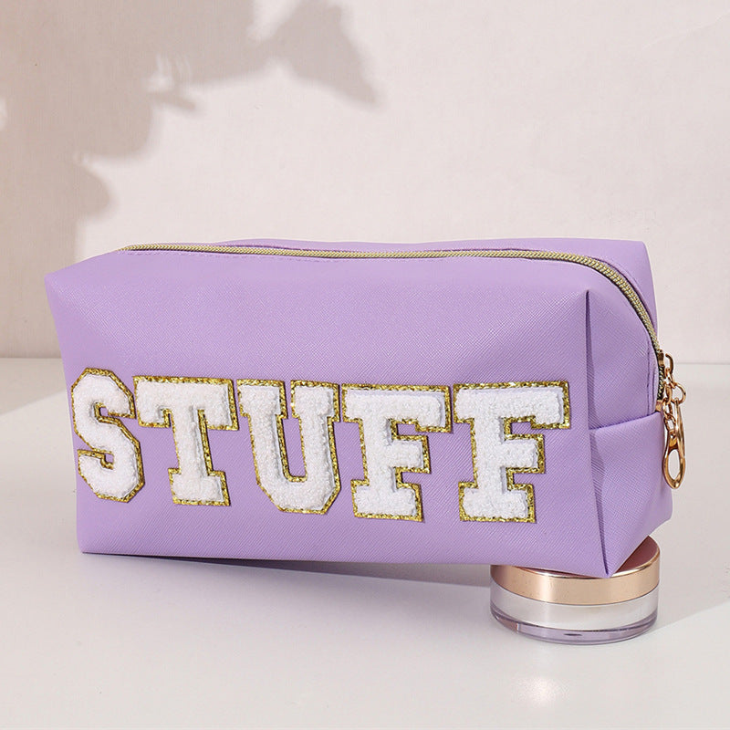 Embroidery Lettered Make-up Chenille Waterproof Large Makeup Bag