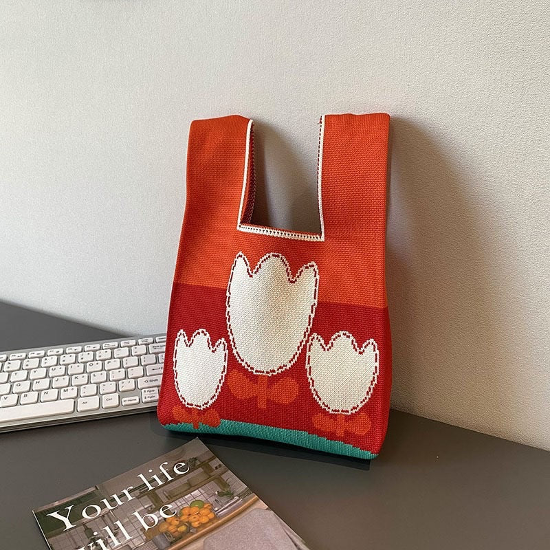 Women's Cute Panda Knitted Wool Version Hand Carrying Handbags