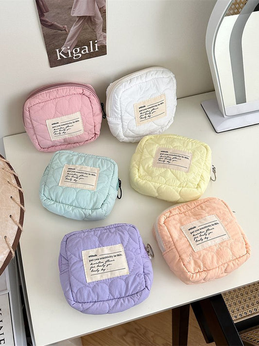 Women's Quilted Love Soft Mini Sanitary Buggy Cosmetic Bags