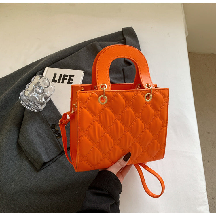 Women's Capacity Fashionable Stylish Texture Indentation Diamond Fashion Contrast Color Handbags