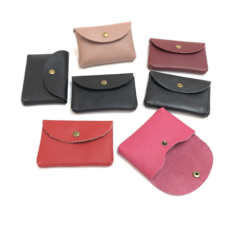 Women's & Men's & Summer Mini Genuine Leather Snap Button Earphone First Layer Card Holder
