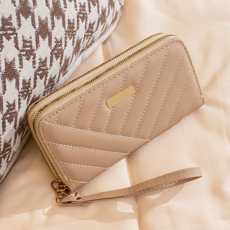 Long Fashion Double Zipper Textured Clutch Ladies Wallet