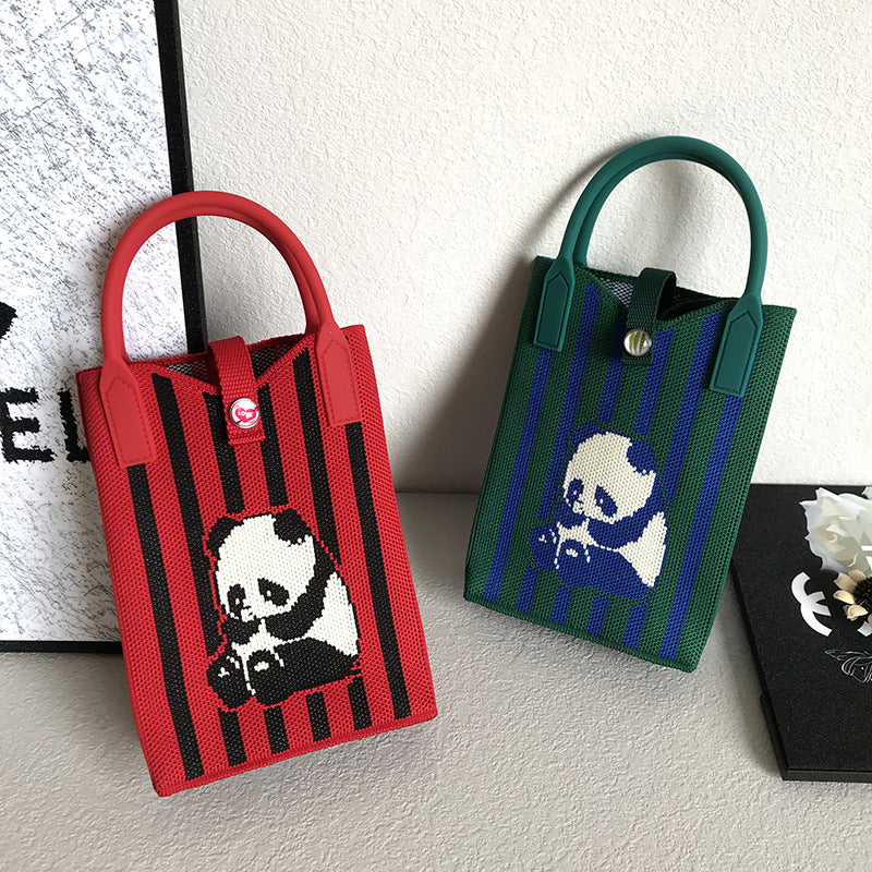 Women's Korean Style Panda Knitted Personal Leisure Handbags