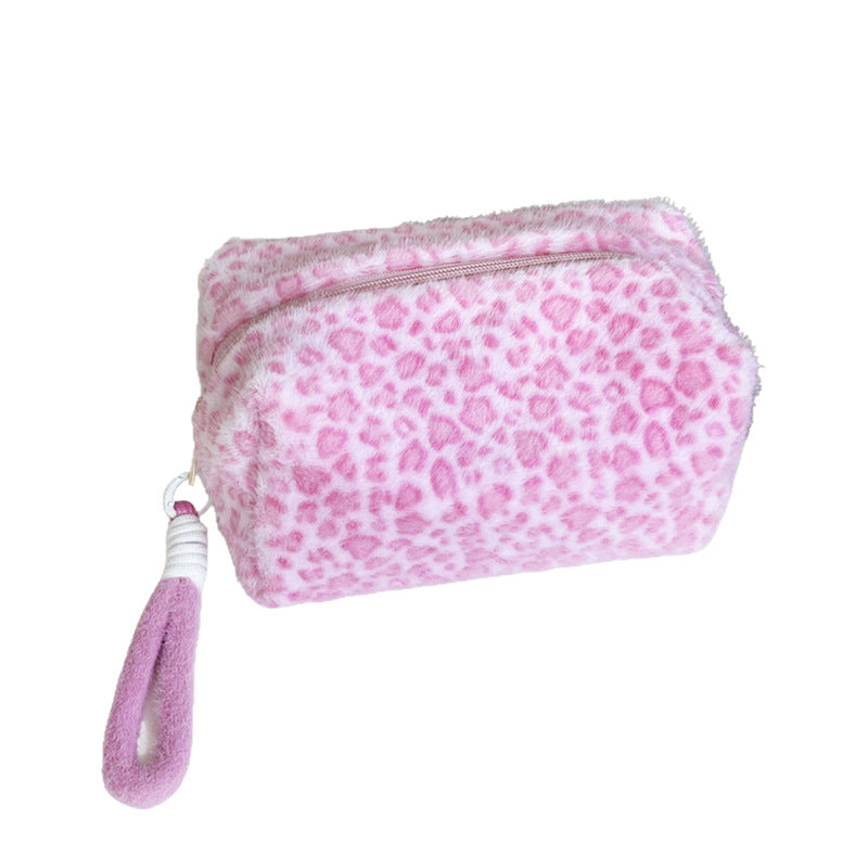 Sweet Cool Leopard Pattern Pink Hand Carrying Large Capacity Portable Makeup Bag