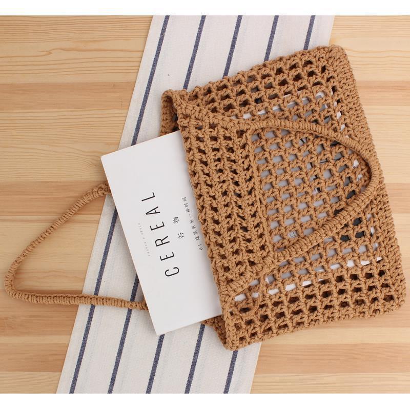 Summer Mori Artistic Natural Cotton Thread Hand-woven Mesh Fishnet Vacation Bags