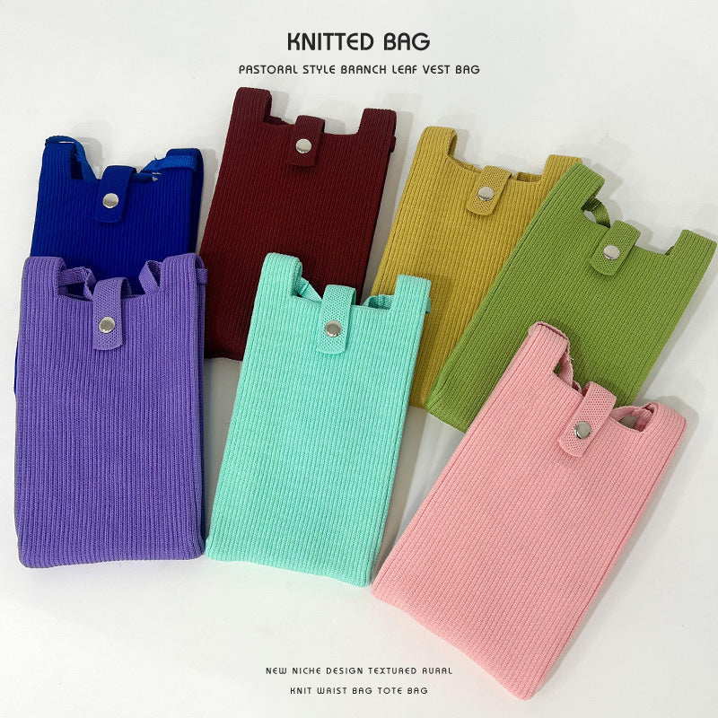 Elegant Solid Color Niche Knitted Korean Phone Bags