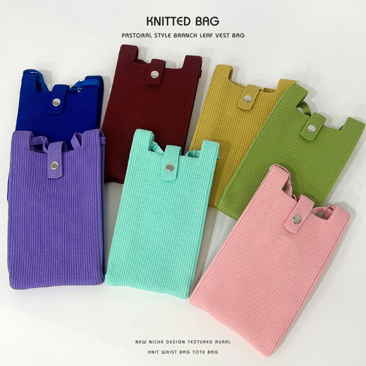 Elegant Solid Color Niche Knitted Korean Phone Bags