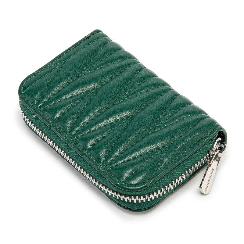 Glamorous Women's Passport Lambskin Zipper Mini Card Holder