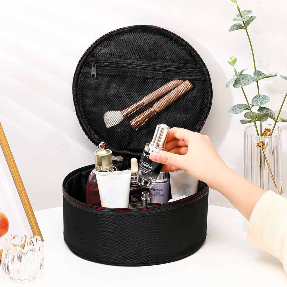 Three-dimensional Black Cylindrical Large Capacity Wash Crown Cosmetic Bags