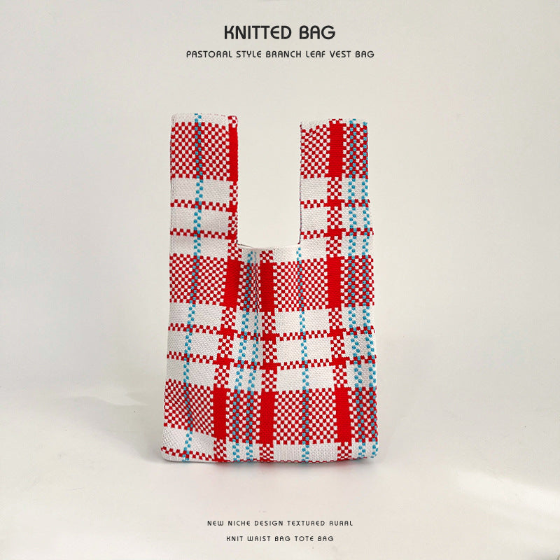 Design Color Plaid Knitted Versatile Large Handbags