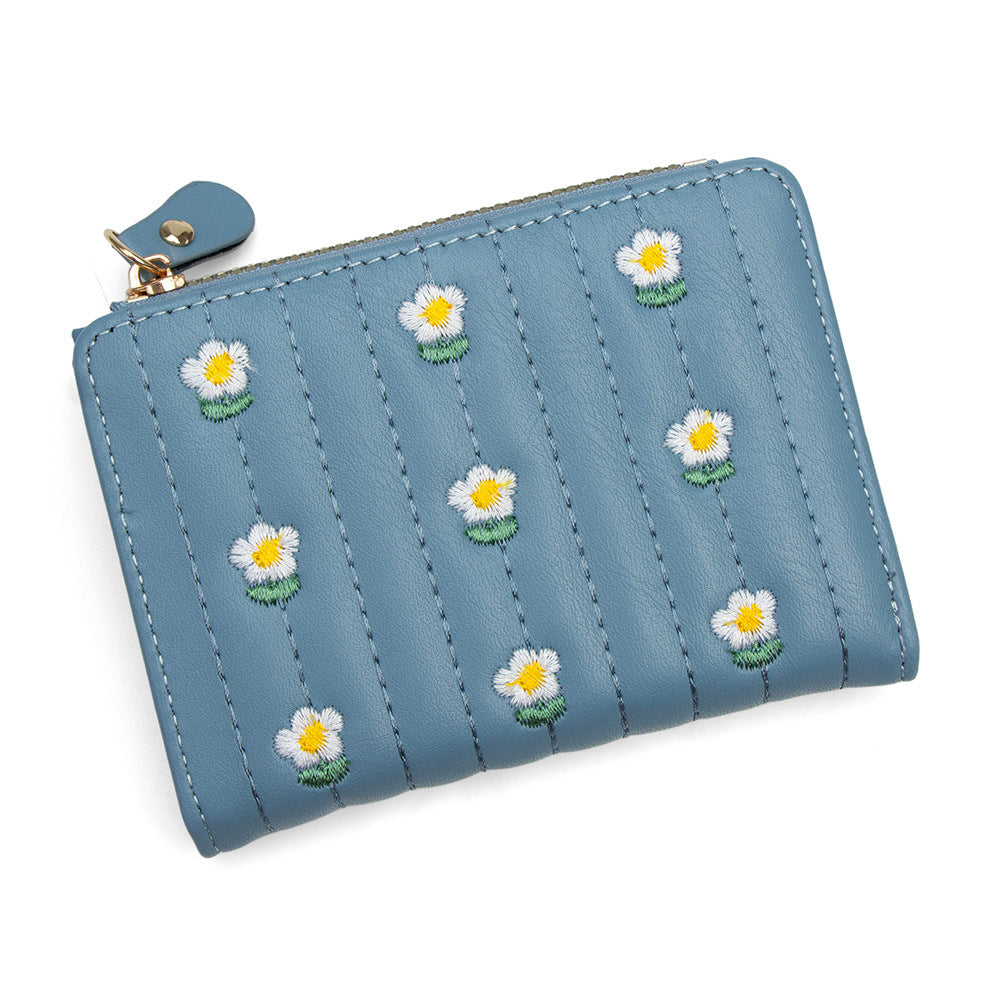 Women's Korean Style Cute Embroidered Simple Short Two Ladies Wallet