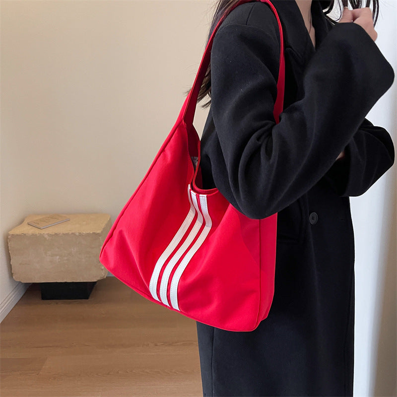 Women's Color Three Bars Simple Lightweight Underarm Large Bags