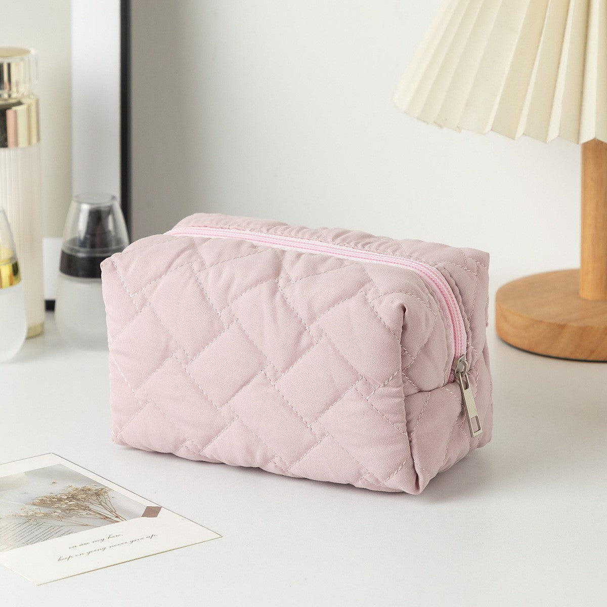 Floral Quilted Toiletries Portable Cosmetics Storage Makeup Bag