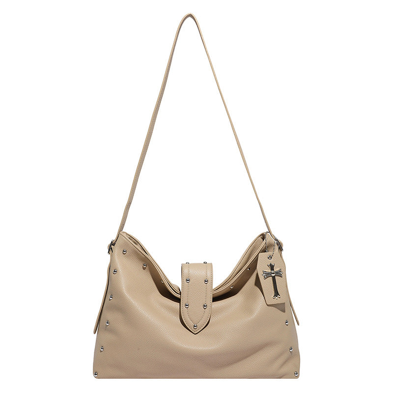 Women's Textured Rivet Solid Color Retro Large Bags