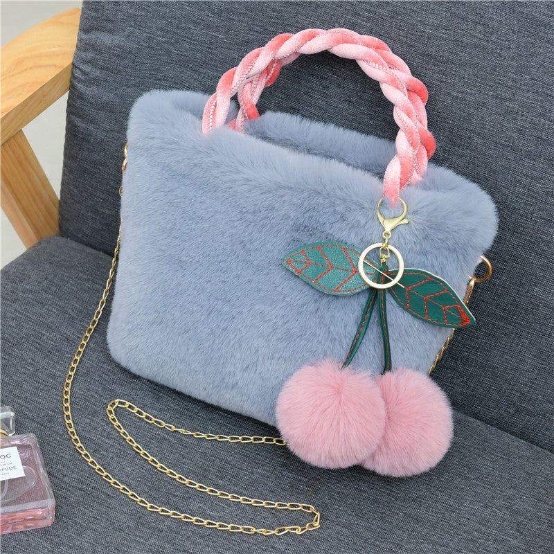 Women's Korean Style Rabbit Plush Cherry Embroidered Bags