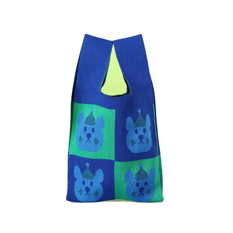 Women's Capacity Knitted Fashion Out Portable Korean Style Little Bear Handbags