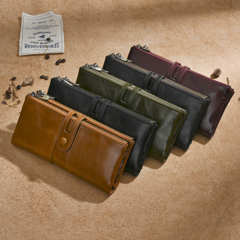 Oil Wax Skin Long Cowhide Genuine Ladies Wallet
