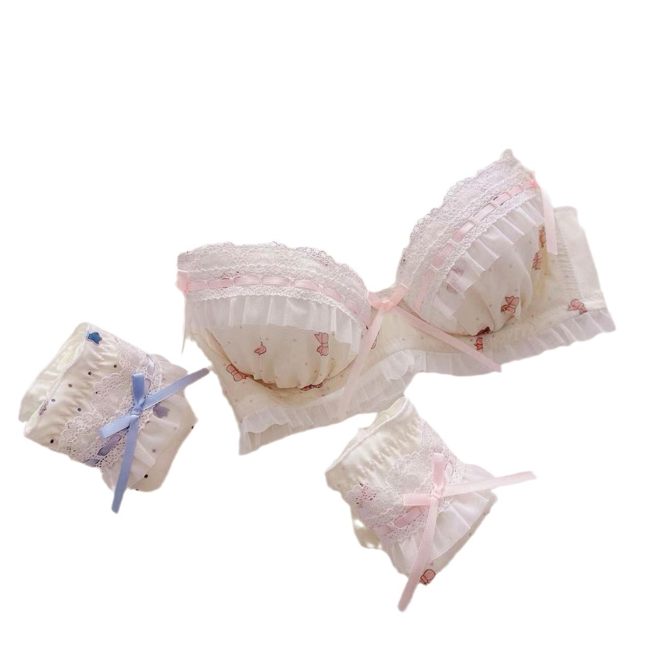 Soluble Ribbon Two-color Thin Cup College Lingerie Sets