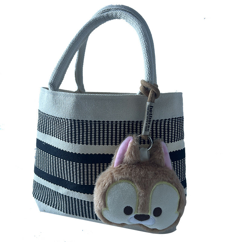 Retro Artistic Striped Contrast Color Woolen Women's Shoulder Bag