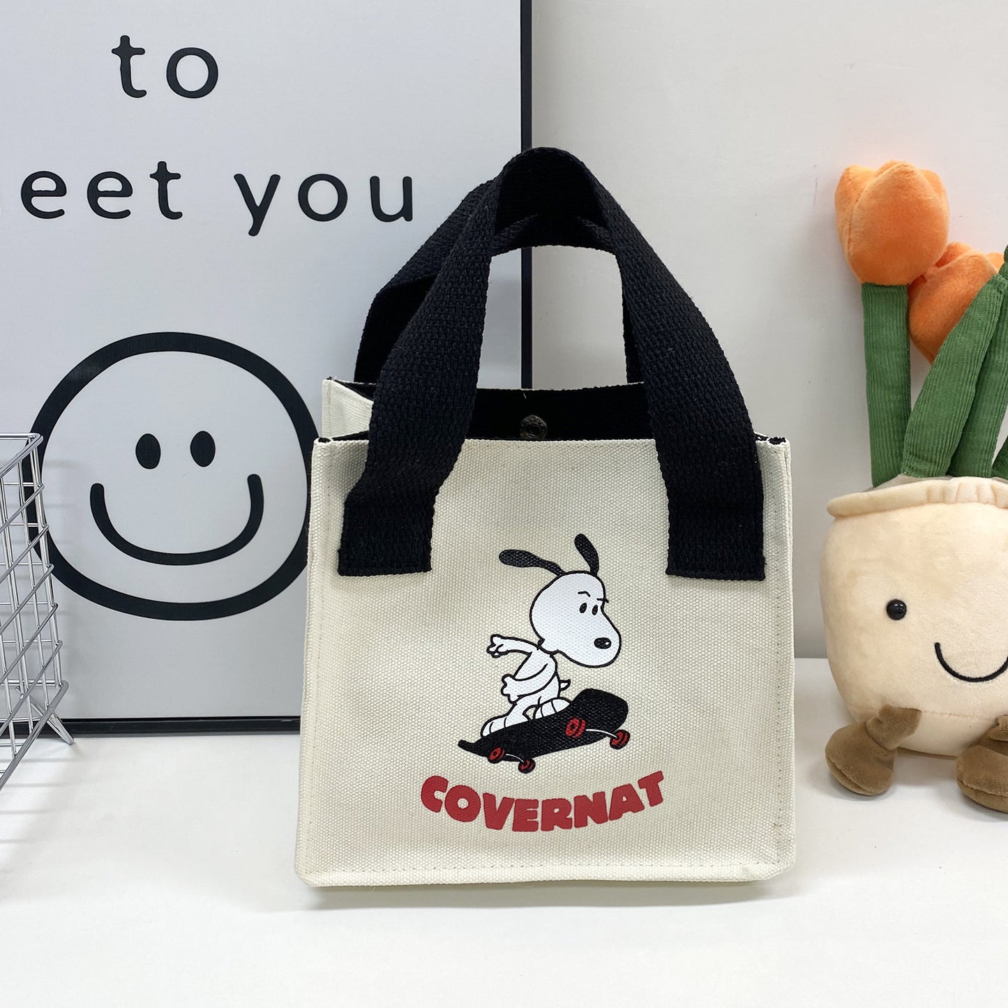 Women's Cartoon Hand-held Large Capacity Shopping Lunch Handbags