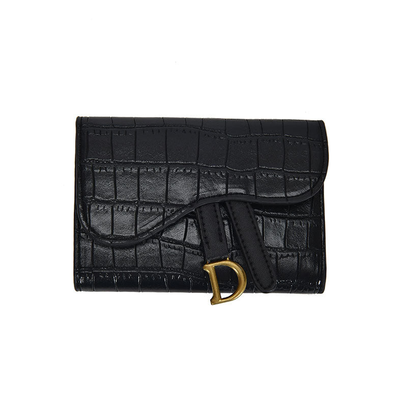 Women's Short Korean Crocodile Embossed Tri Fold Ladies Wallet