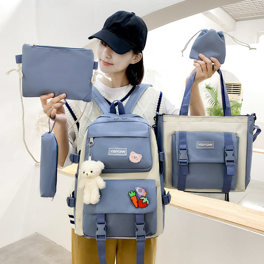 Women's Canvas Korean Large Capacity Set College Backpacks