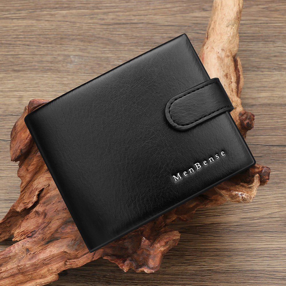 Men's Leather Tactile Feel Horizontal Business Dark Line Craft Short Multiple Men's Wallet