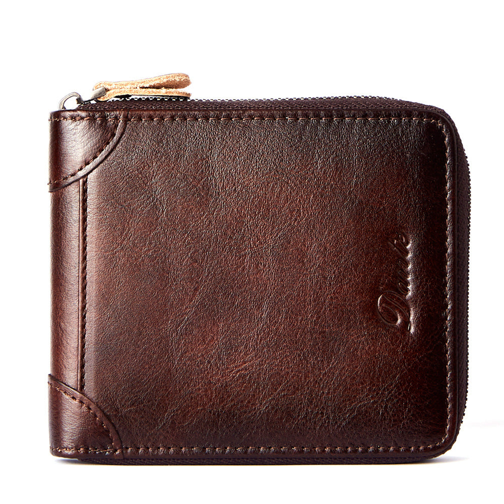 Men's Leather Short Zipper Multifunctional Large Capacity First Men's Wallets