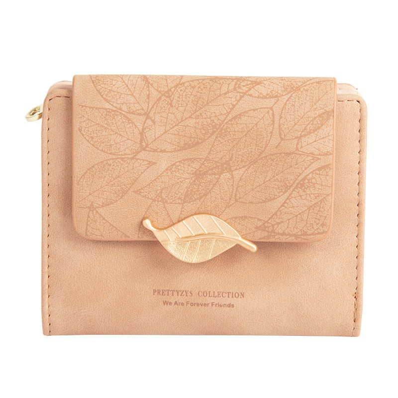 Women's Short Simple Vintage Frosted Leaf Fashion Ladies Wallet